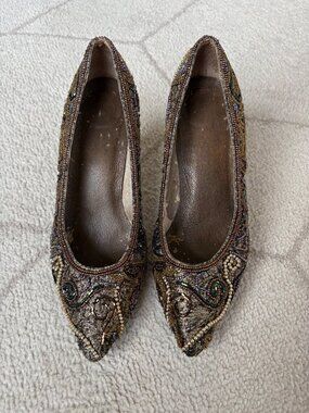 Vintage Valerie Stevens Beaded Paisley Heels Statement / Costume Theatre 7
